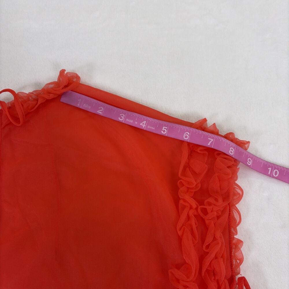 Vintage Sheer Red Bra, Bloomers and Smock Top Ruffled Trim Bows No Tags Charity - Picture 3 of 16